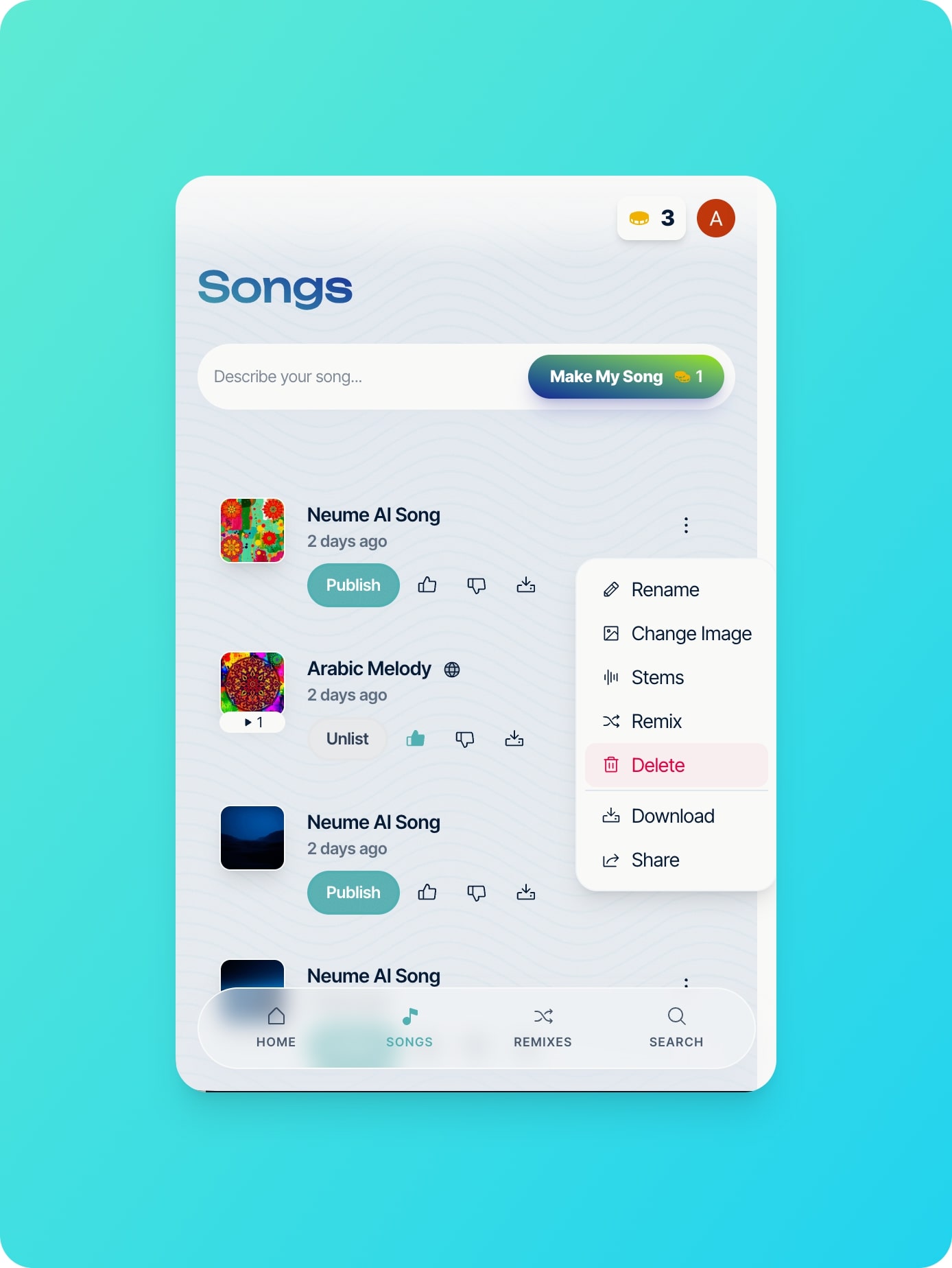 Neume's Interface with a clear option to download your songs unlike Udio