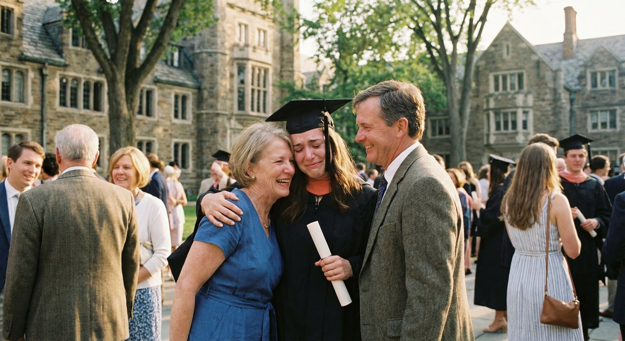 A graduate celebrating with family and friends