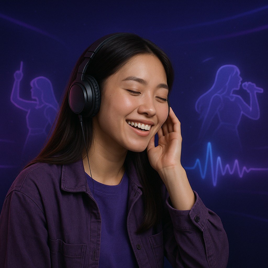 A lady enjoying a K-Pop song created with Neume's AI