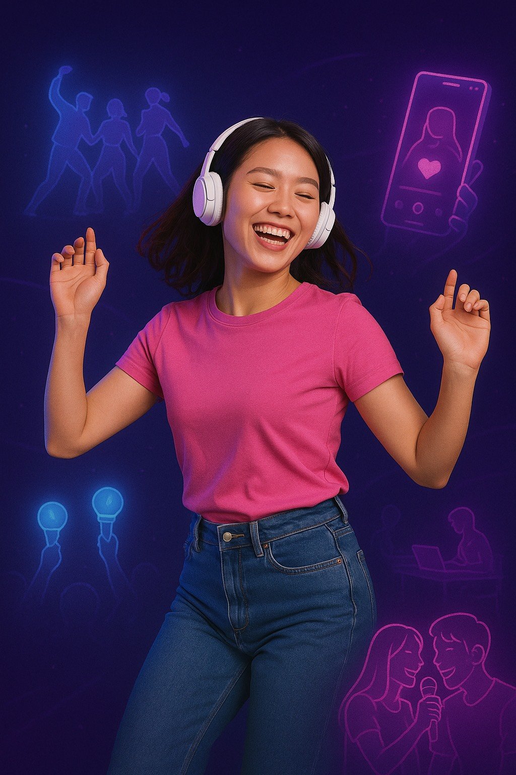 A lady enjoying a K-Pop song created with Neume's AI