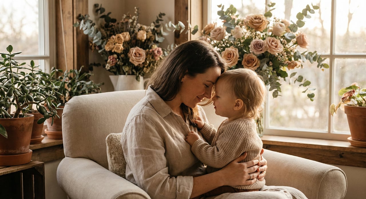 A mother and child sharing a tender loving moment