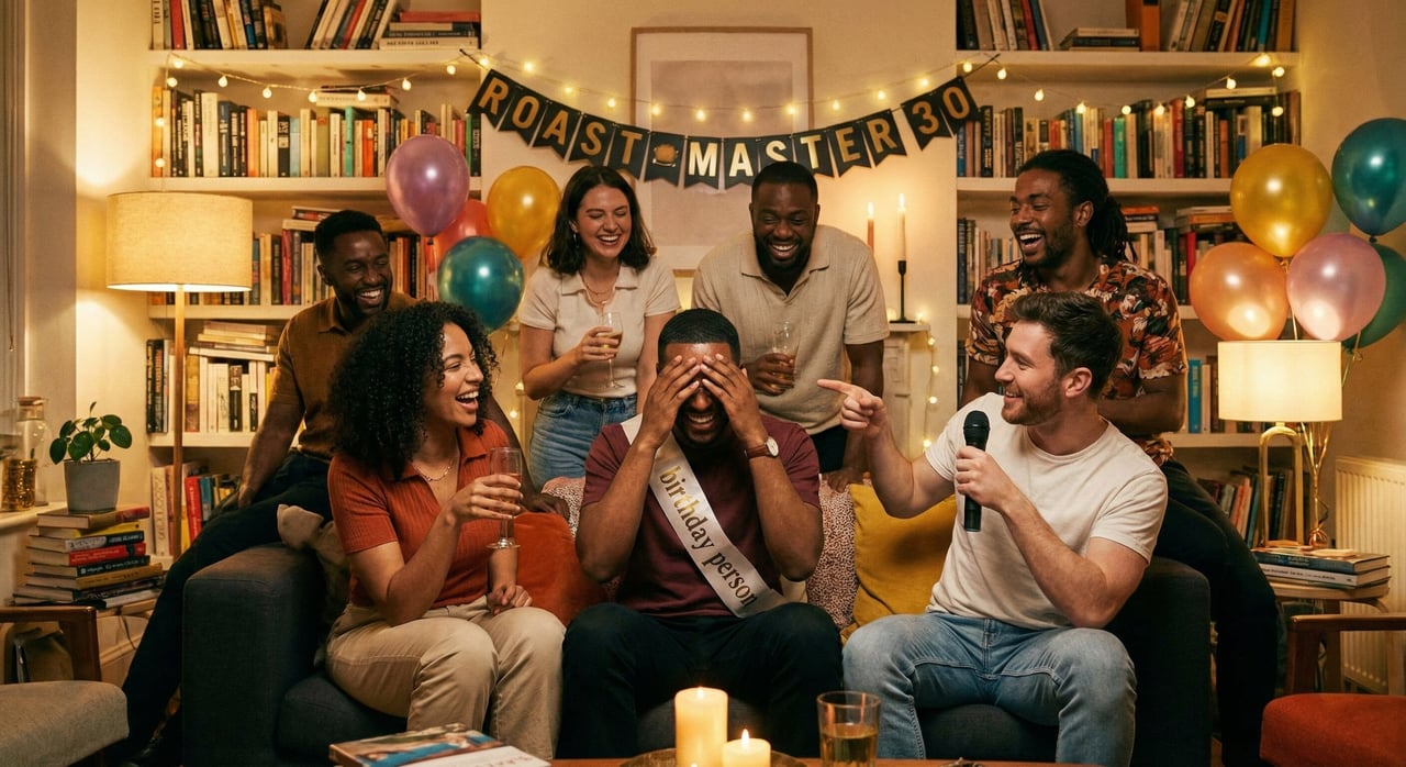 Friends having fun at a roast party