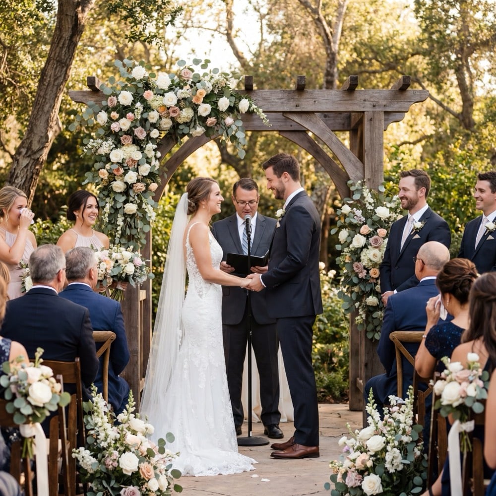 Beautiful wedding ceremony at the altar