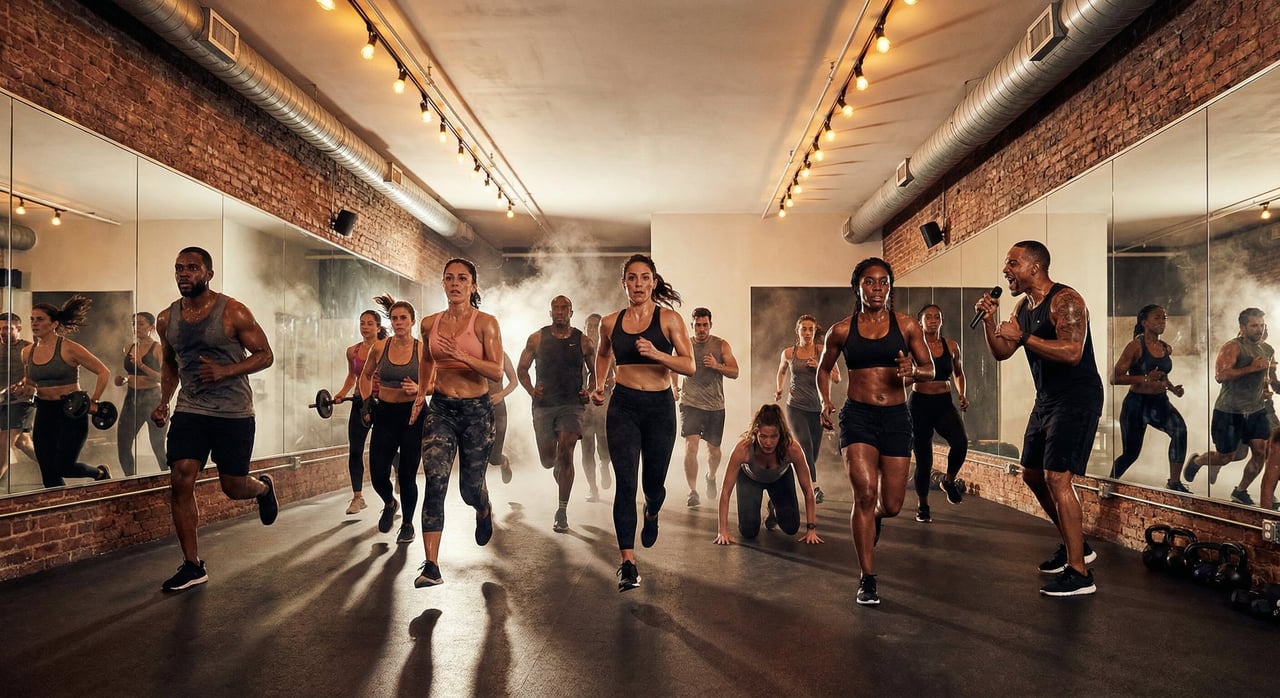 A modern gym with athletes training intensely