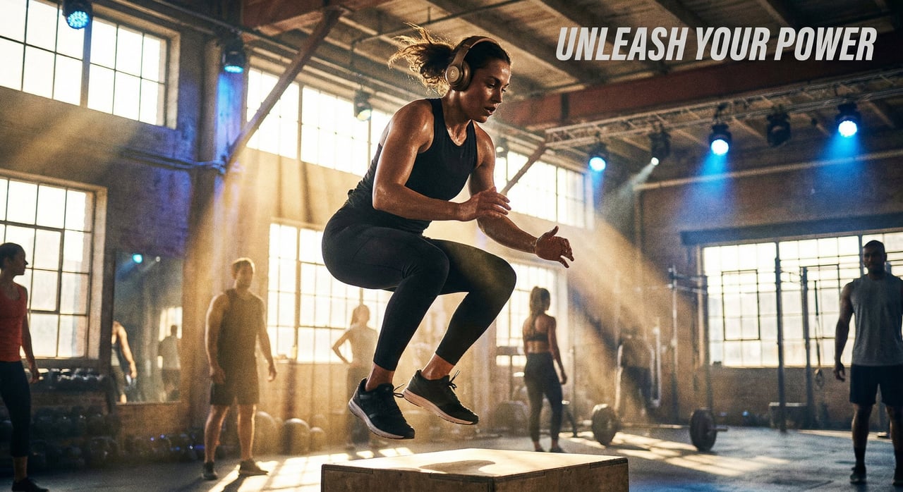 An athlete training with headphones and high energy