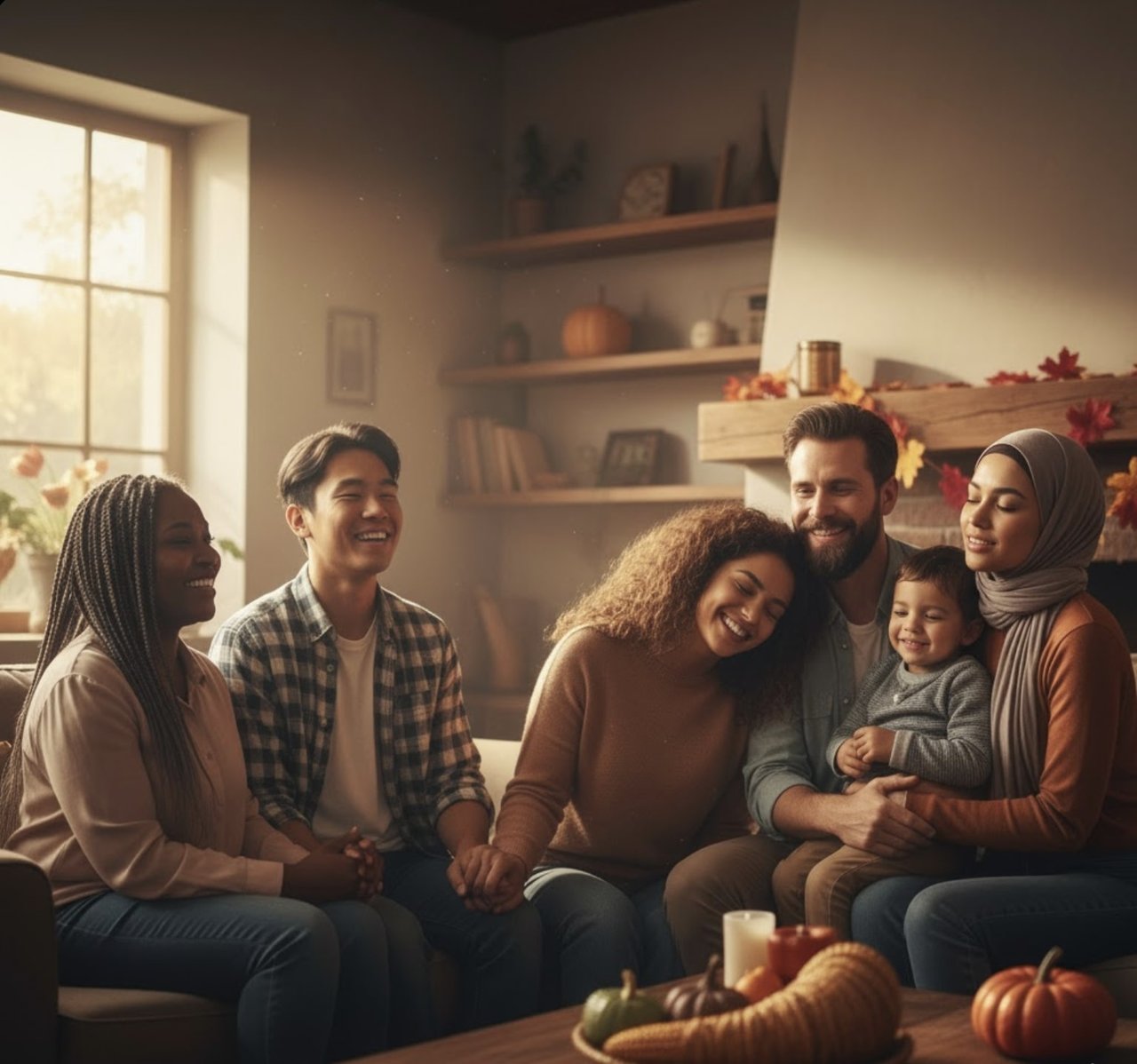 A family celebrating Thanksgiving together