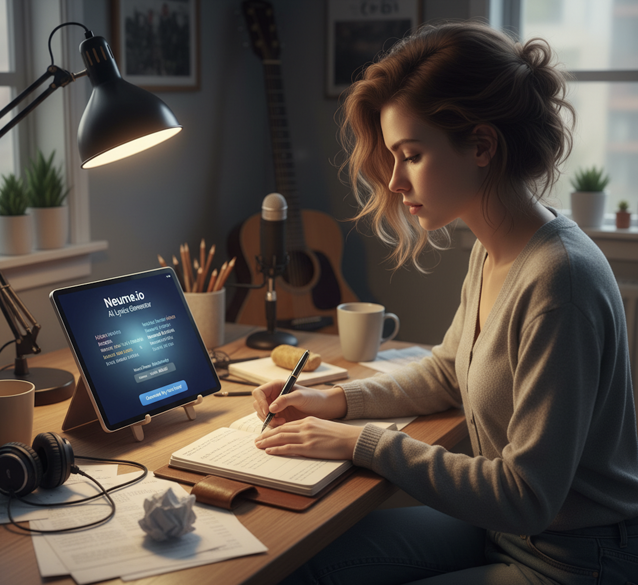 An artist writing lyrics with the help of AI