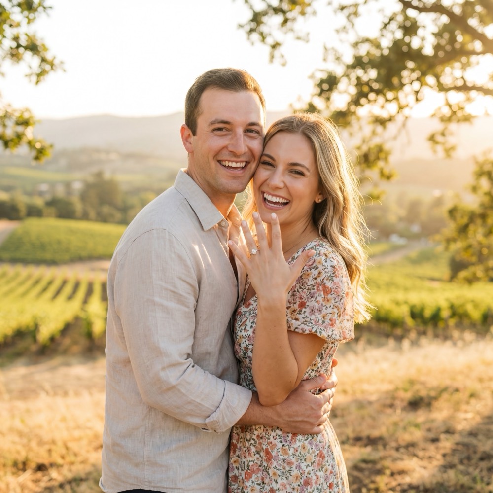 Couple celebrating after proposal with joy