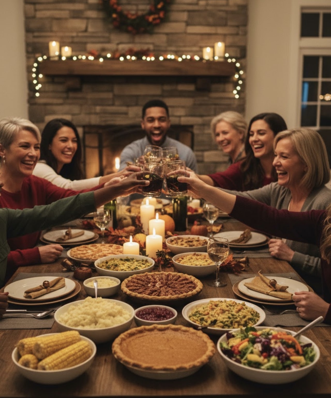 A family celebrating Thanksgiving together